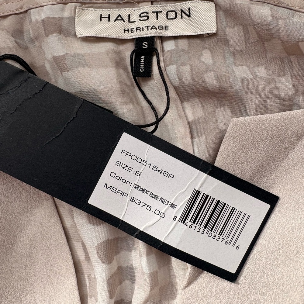 Halston Heritage Cream-Ivory Sheer Checked Tunic with Belt - Picture 3 of 12